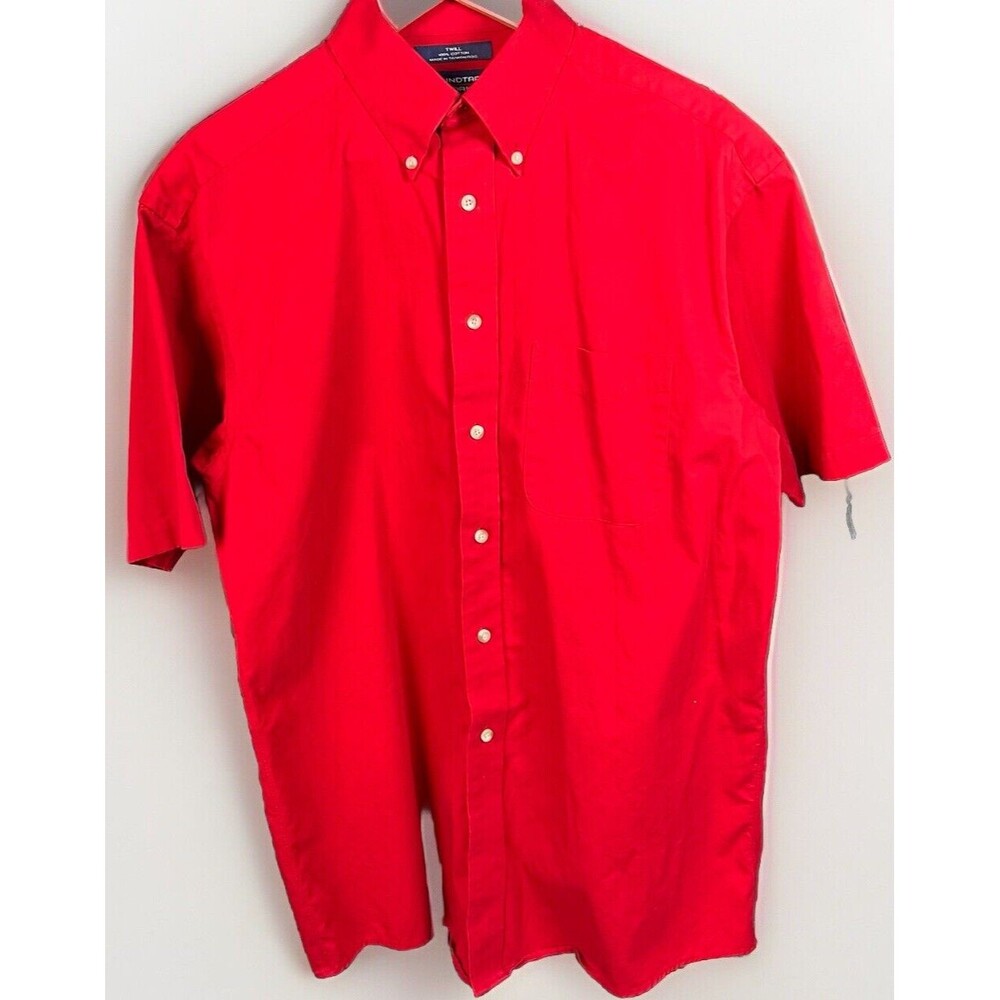 Roundtree And Yorke Peached Twill Long Sleeve Button Up Red Men’s‎ Shirt 15.5